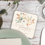 Porta-copo De Papel Quadrado Pequeno Chá de fraldas Floral de Abóbora<br><div class="desc">Para uma futura mãe,  este design de abóbora de outono de aquarela apresenta um arranjo floral inspirado no outono.</div>