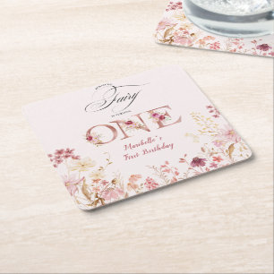 Porta-copo De Papel Quadrado Pequeno Jardim Floral da Fada Primeiro Aniversário