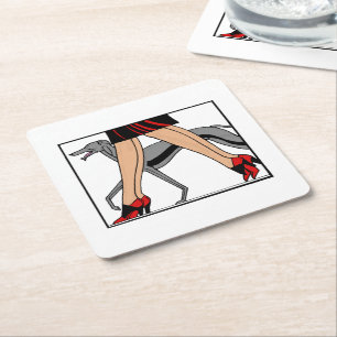 Porta-copo De Papel Quadrado Pernas Art Deco Mulheres Galgo Whippet Cão R