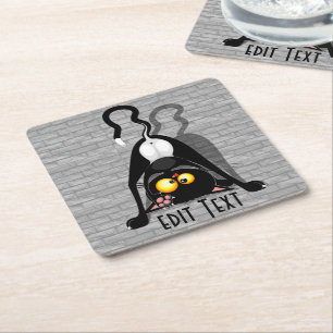 Porta-copo De Papel Quadrado Personagem de desenho animado engraçado de gato de