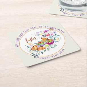 Porta-copo De Papel Quadrado Personalização das Flores Folkart Guacamole Tacos 