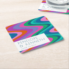 Porta-copo De Papel Quadrado Personalização de Casamento Retroativo Verde Color