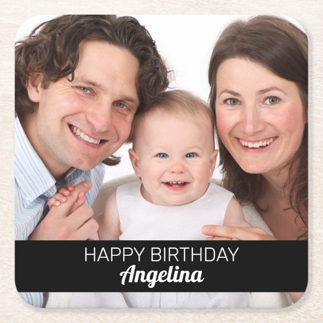 Porta-copo De Papel Quadrado Personalizado 1 Foto Feliz Aniversário Adição de N (Frente)