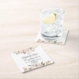 Porta-copo De Papel Quadrado Personalizado do Partido de Confirmação Floral Cor