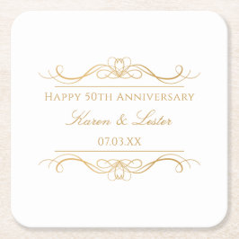 Porta-copo De Papel Quadrado Personalizado Elegante Redemoinho de Ouro 50º Aniv