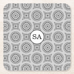 Porta-copo De Papel Quadrado Personalizado Elegante Vintage Preto Branco Floral