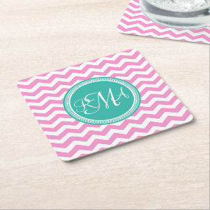 Porta-copo De Papel Quadrado Personalizado em Chevron Rosa e Teal