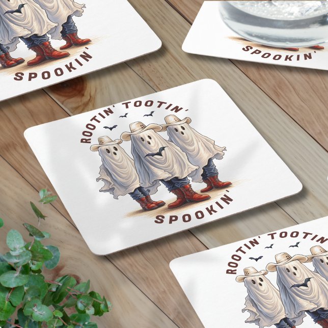 Porta-copo De Papel Quadrado Personalizado Fantasmas de Vaqueiro Spooky do Hall (Edit text via template to replace with words of your own.  Matching partyware available.)
