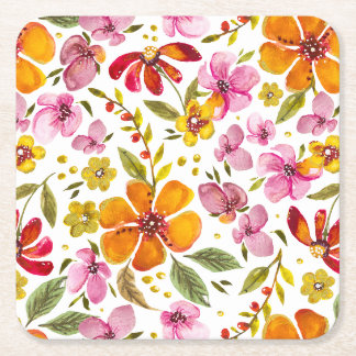 Porta-copo De Papel Quadrado Personalizado Finalmente Floral Aquarela