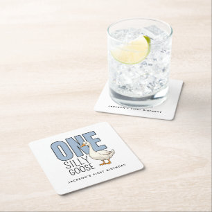 Porta-copo De Papel Quadrado Personalizado Moderno Azul Um Ganso Tolo Primeiro