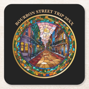 Porta-copo De Papel Quadrado Personalizado Rua Bourbon New Orleans Datado 