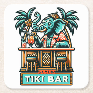 Porta-copo De Papel Quadrado Personalizar Bar Tiki do Elefante Retroativo