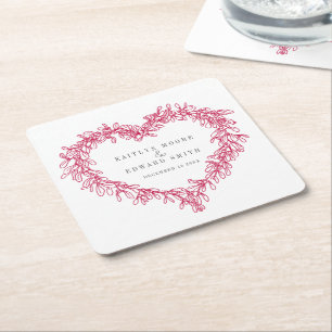 Porta-copo De Papel Quadrado Personalizar casamento no inverno branco vermelho 