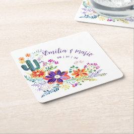 Porta-copo De Papel Quadrado Personalizar Flores de Folkart de Cactos FIESTA