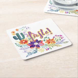 Porta-copo De Papel Quadrado Personalizar Flores de Folkart de Cactos FIESTA