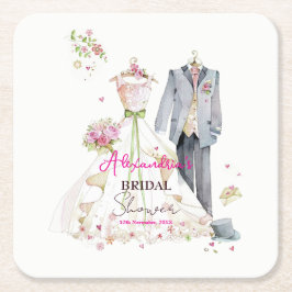Porta-copo De Papel Quadrado Personalizar vestido de casamento de chá de noiva