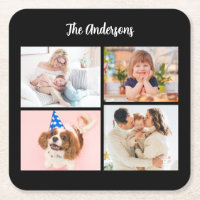 Personalize 4 Fotos da Família e Nome em Preto