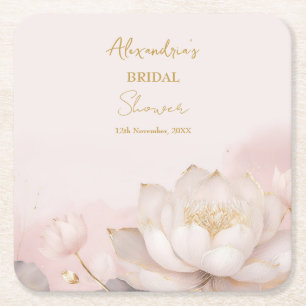 Porta-copo De Papel Quadrado Personalize Festa de Noiva Rosa Lótus No 8