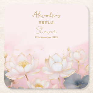 Porta-copo De Papel Quadrado Personalize Festa de Noiva Rosa Lótus No 8