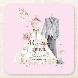 Porta-copo De Papel Quadrado Personalize vestido de casamento de chá de noiva