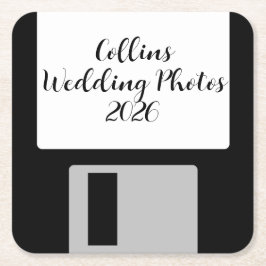 Porta-copo De Papel Quadrado Personalize Wedding Photos Floppy Disk Coaster