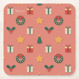 Porta-copo De Papel Quadrado Personalized Christmas Pattern Coaster Set