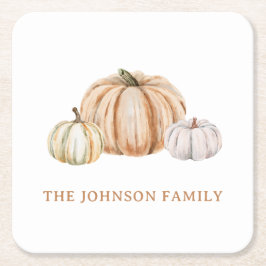 Porta-copo De Papel Quadrado Personalized Family Name Thankful Neutral Pumpkin