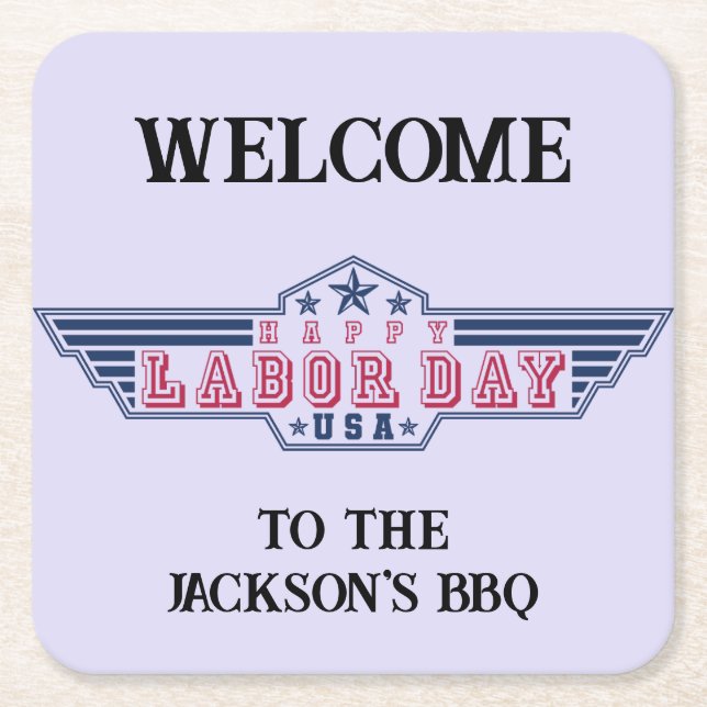 Porta-copo De Papel Quadrado Personalized Happy Labor Day (Frente)
