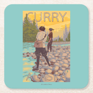 Porta-copo De Papel Quadrado Pesca com mosca das mulheres - caril, Alaska