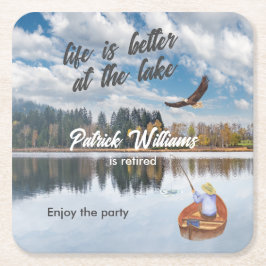 Porta-copo De Papel Quadrado Pesca de reforma na aquarela do lago