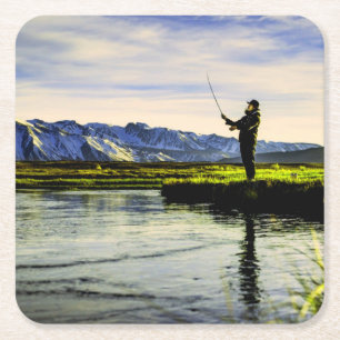 Porta-copo De Papel Quadrado Pesca Mountain Lake Fish