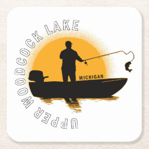 Porta-copo De Papel Quadrado Pesca no Lago Michigan