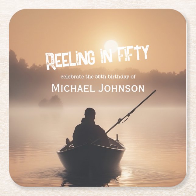Porta-copo De Papel Quadrado Pesca Sunrise Pescador 50º Aniversário (Frente)