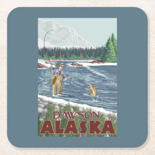 Porta-copo De Papel Quadrado Pescador da mosca - Dawson, Alaska