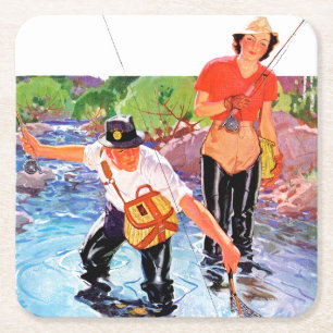 Porta-copo De Papel Quadrado Pescando um peixe por R.J. Cavaliere