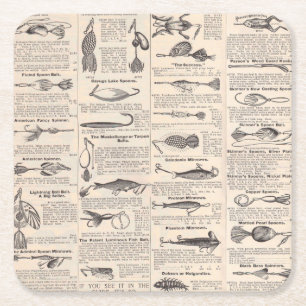 Porta-copo De Papel Quadrado Pescarias Vintage: Pescador antigo dos anos 1900