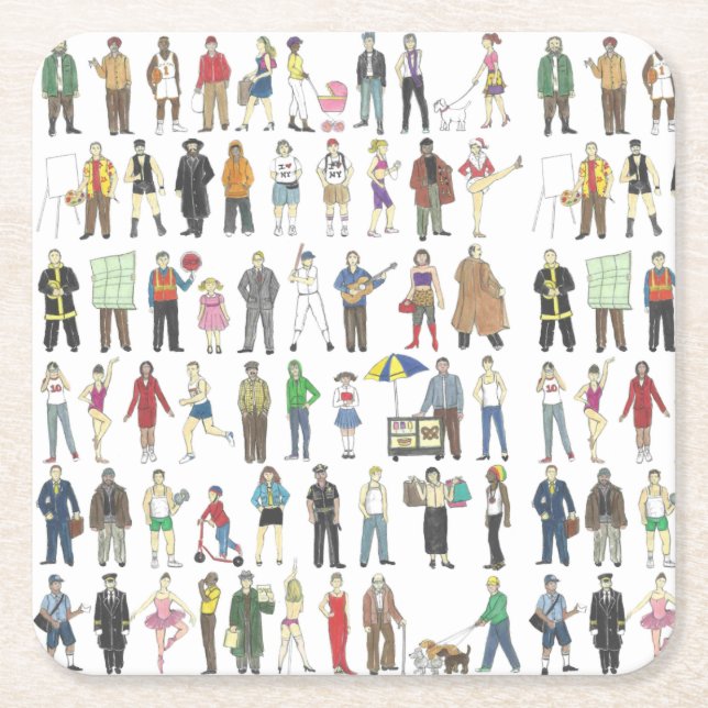 Porta-copo De Papel Quadrado Pessoas dos cidadãos da NYC Nova Iorque (Frente)