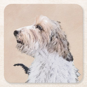 Porta-copo De Papel Quadrado Petit Basset Griffon Vendéen Painting - Arte Canin