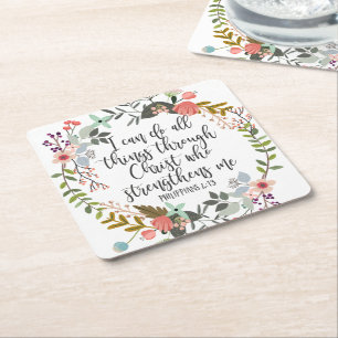 Porta-copo De Papel Quadrado Philippians 4:13 Eu posso fazer tudo