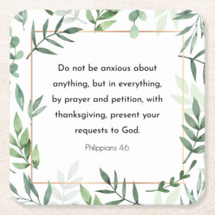 Porta-copo De Papel Quadrado Philippians 4:6, Bíblia Verse