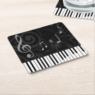Porta-copo De Papel Quadrado Piano lunático e notas musicais