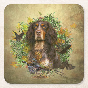Porta-copo De Papel Quadrado Picardy Spaniel, época de caça