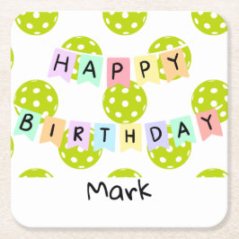 Porta-copo De Papel Quadrado Pickleball com faixa de aniversário feliz