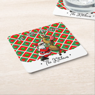 Porta-copo De Papel Quadrado Pickleball Papai Noel Natal Legal e Elegante
