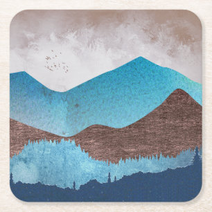 Porta-copo De Papel Quadrado Picos da Montanha Azul