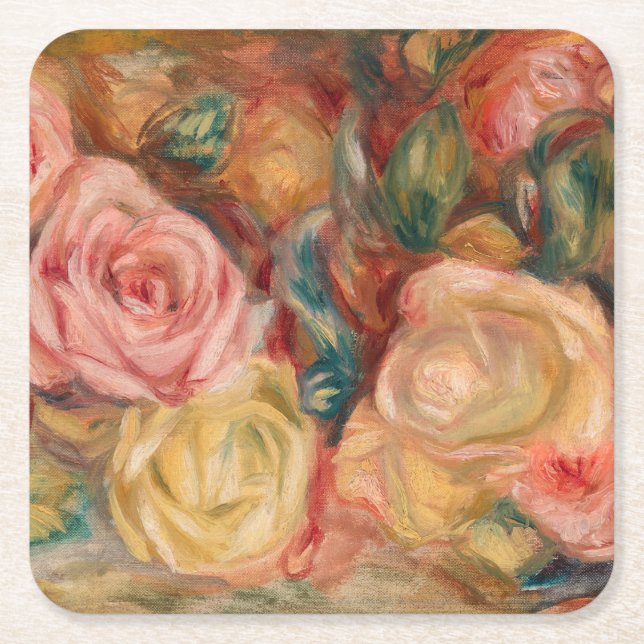 Porta-copo De Papel Quadrado Pierre-Auguste Renoir - Rosas (Frente)