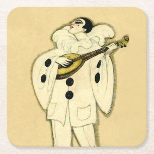 Porta-copo De Papel Quadrado Pierrot Serenata uma Lua Crescente por Sophia Chio