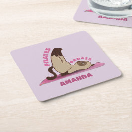 Porta-copo De Papel Quadrado Pilates Badass Workout Kitty Porta copos