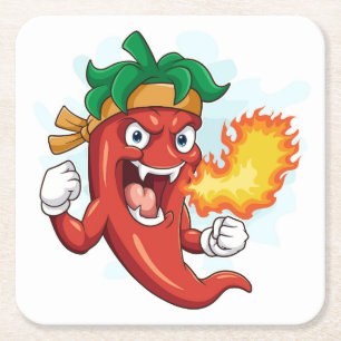Porta-copo De Papel Quadrado Pimenta-De-Pimenta-Quente-De-Cartoon Ultra-Vermelh