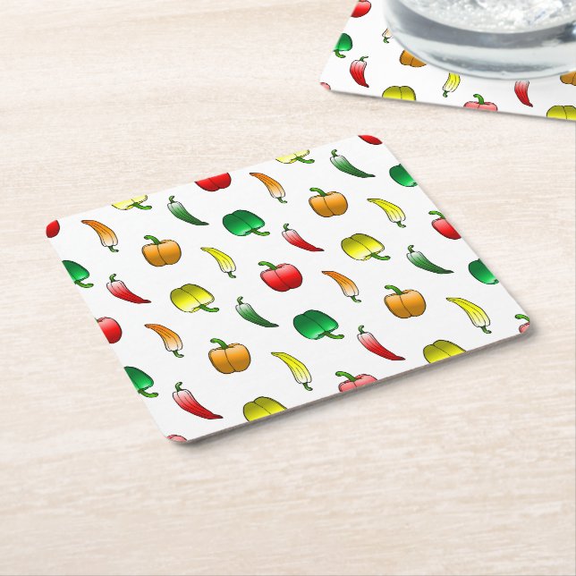 Porta-copo De Papel Quadrado Pimentões e Pimentas Doces Longas (Inclinado)